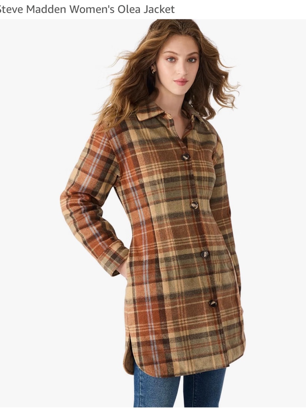 Steve Madden Plaid Utility Shacket Jacket - Brown Multi
